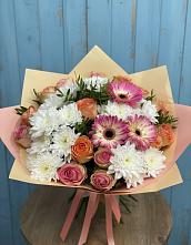 Букет цветов из:  Розы, Герберы и Хризантемы в Экажево