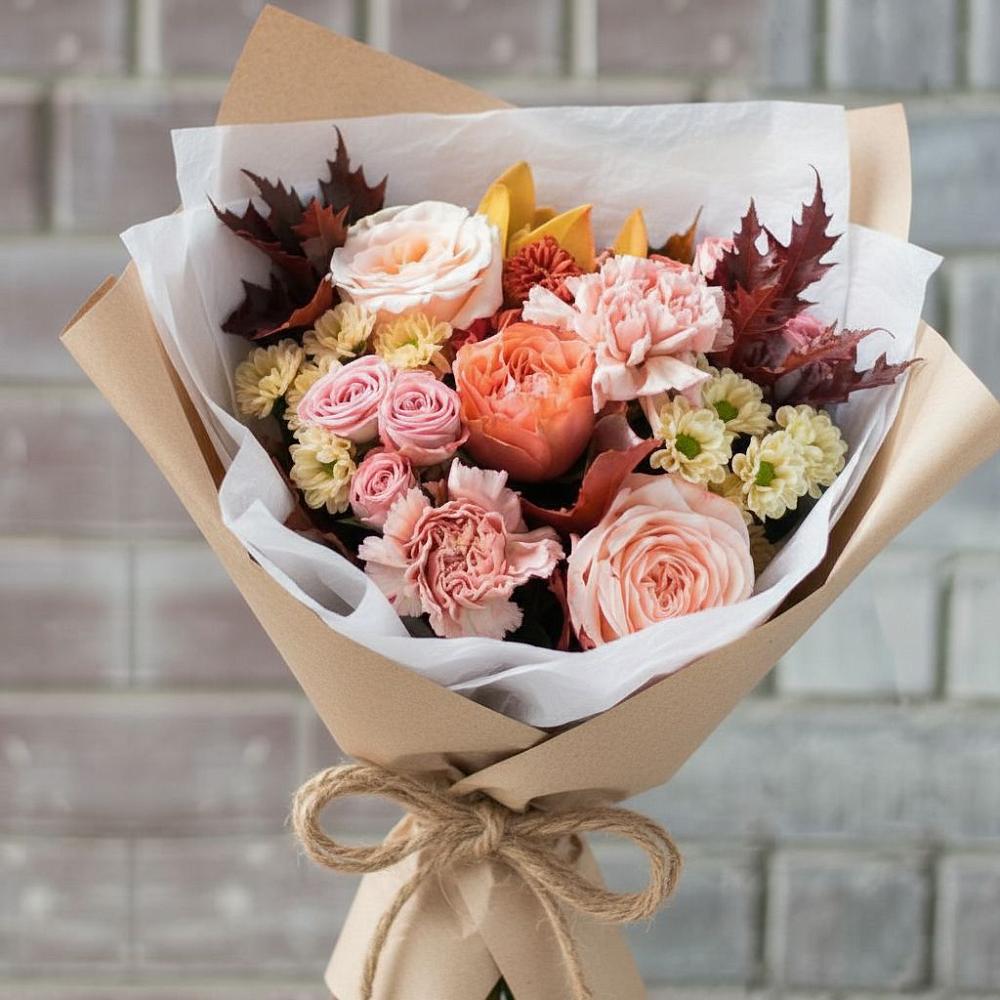 Букет цветов из: Гвоздики, Хризантемы и Розы в Экажево