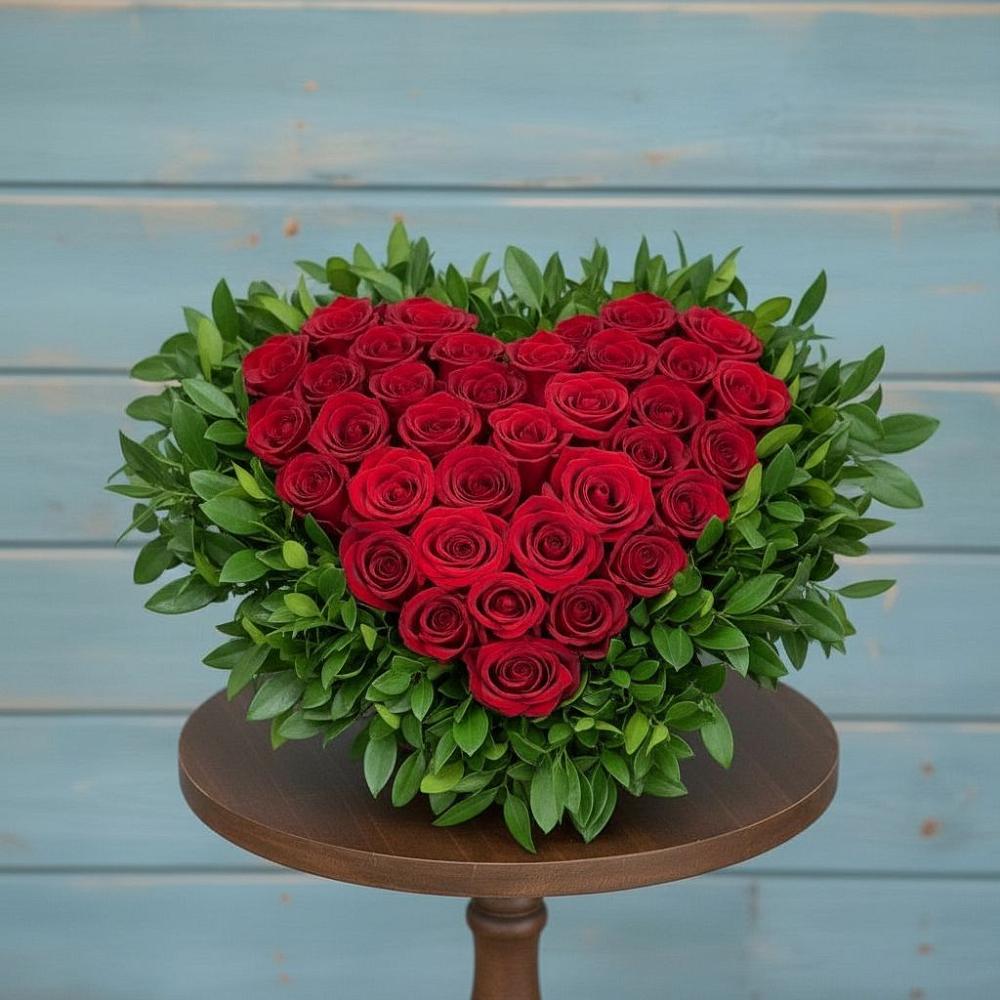 Цветочная композиция из Розы в виде сердца в Экажево