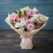 Букет цветов из:  Хризантемы, Альстромерии и Розы в Экажево