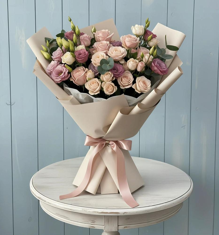 Букет цветов из: Розы и Лизиантусы в Экажево