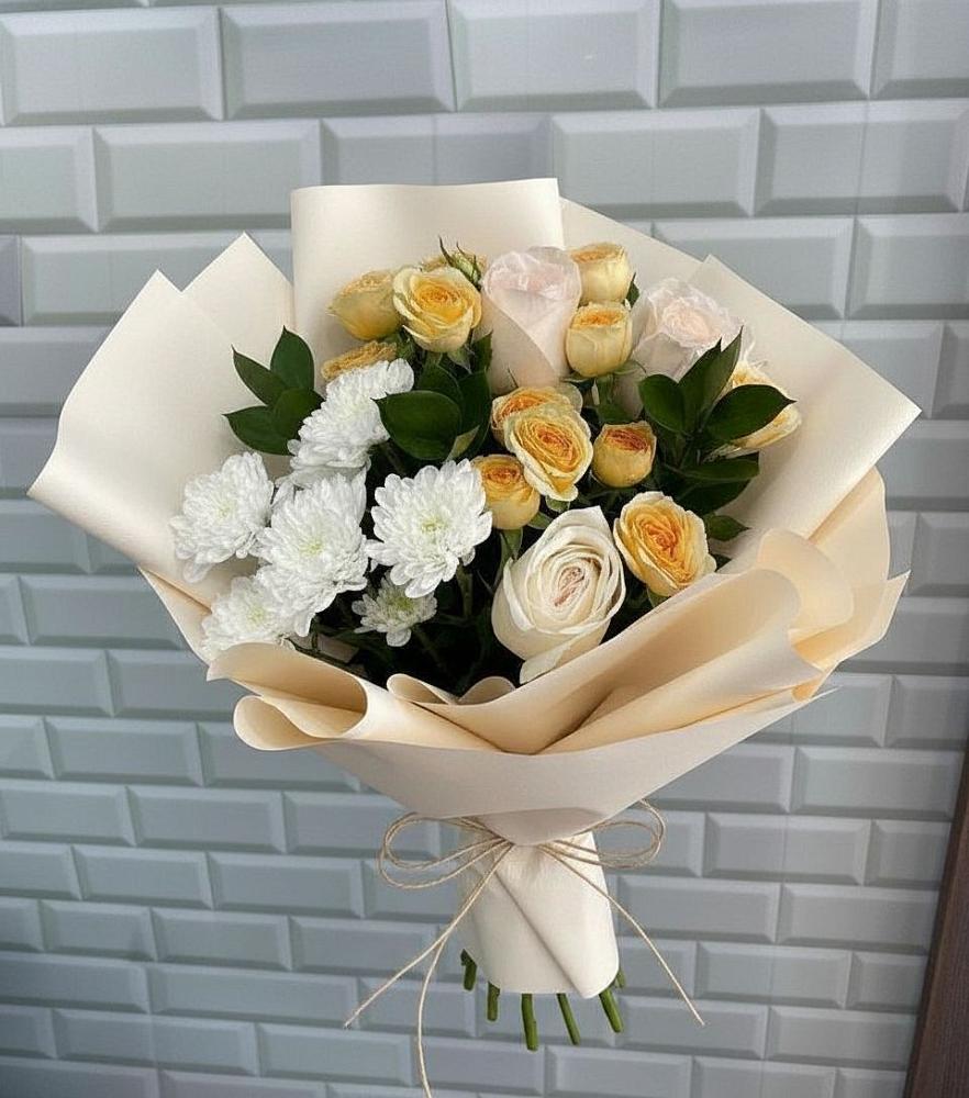 Букет цветов из: Розы и Хризантемы в Экажево