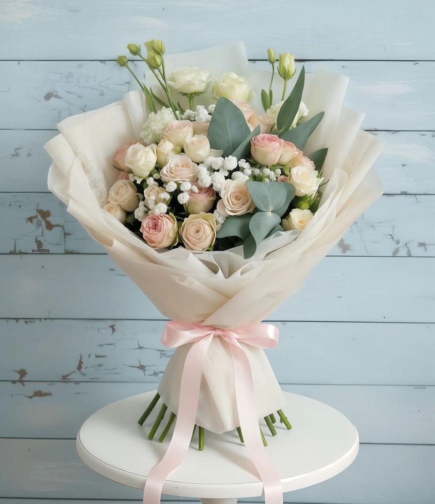 Букет цветов из: Розы и Лизиантусы в Экажево