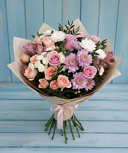 Букет цветов из:  Хризантемы, Розы и Альстромерии #REPLACE_PRED# Экажево