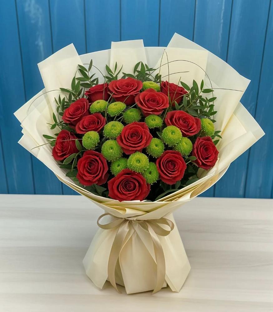 Букет цветов из: Розы и Хризантемы в Экажево